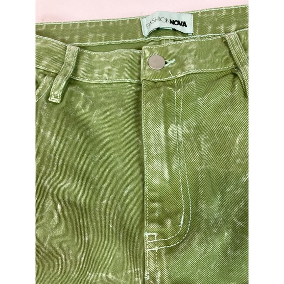 Fashion Nova Women's Junior Size 11 Green Cargo Jeans Hip Hop Skater Wide Leg - Picture 12 of 16